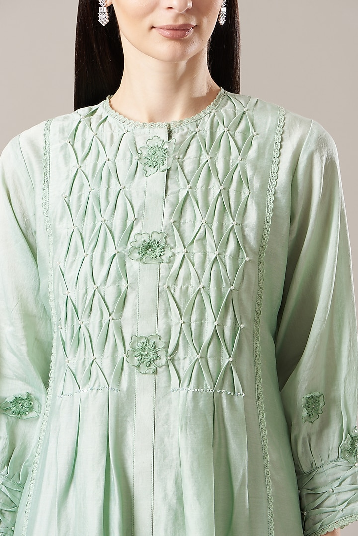 Sea Green Chanderi Kurta Set by Anushka Repswal-Sewing love at Pernia's Pop Up Shop