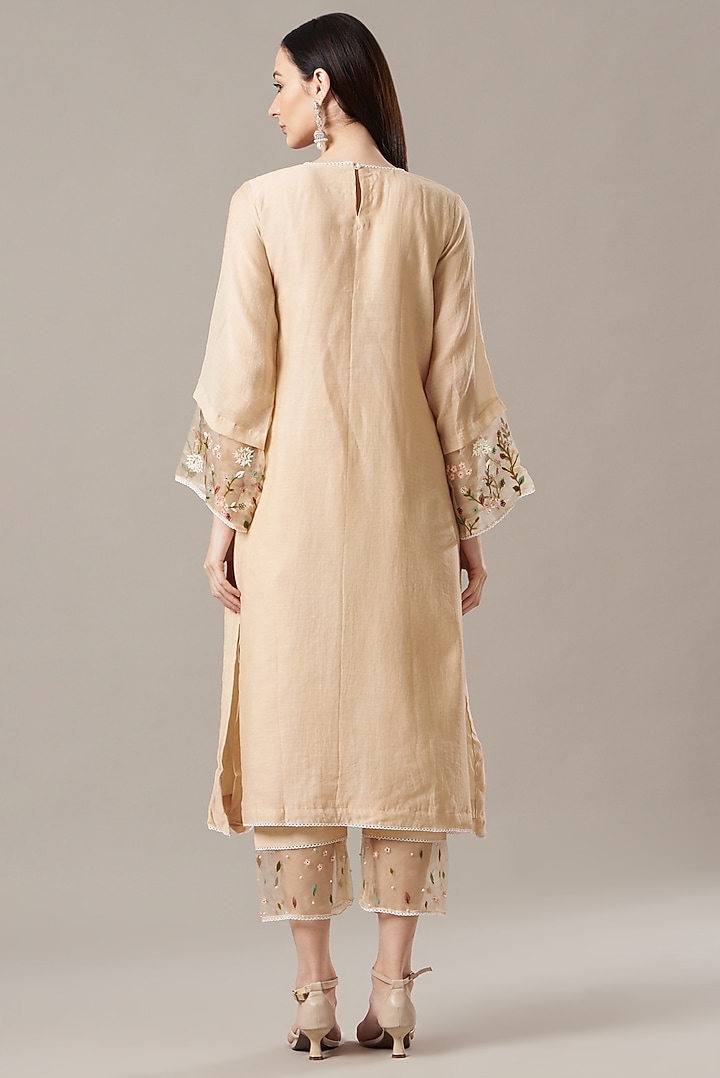 Beige Malai Chanderi Kurta Set by Anushka Repswal-Sewing love at Pernia's Pop Up Shop