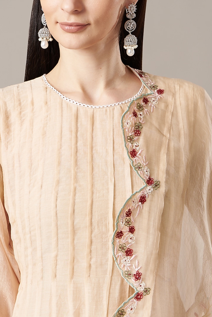 Beige Malai Chanderi Kurta Set by Anushka Repswal-Sewing love at Pernia's Pop Up Shop