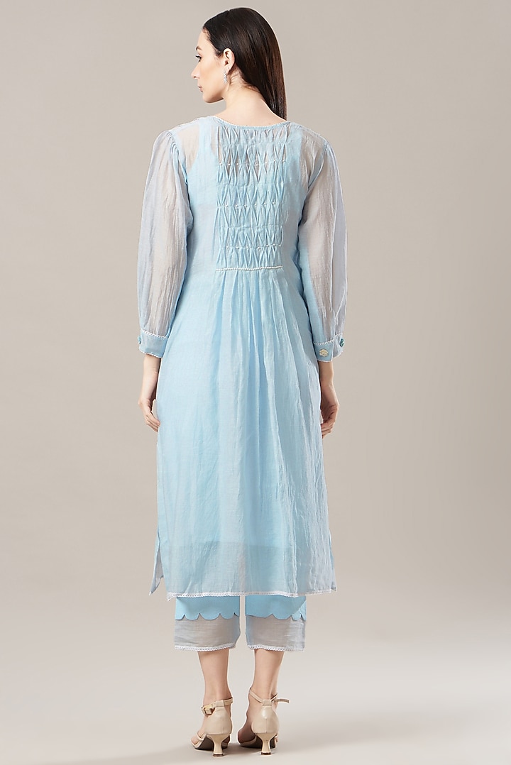 Sky Blue Malai Chanderi Kurta Set by Anushka Repswal-Sewing love at Pernia's Pop Up Shop