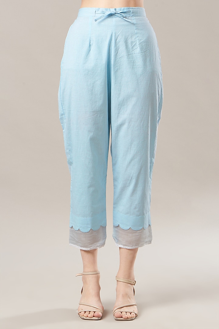 Sky Blue Malai Chanderi Kurta Set by Anushka Repswal-Sewing love at Pernia's Pop Up Shop