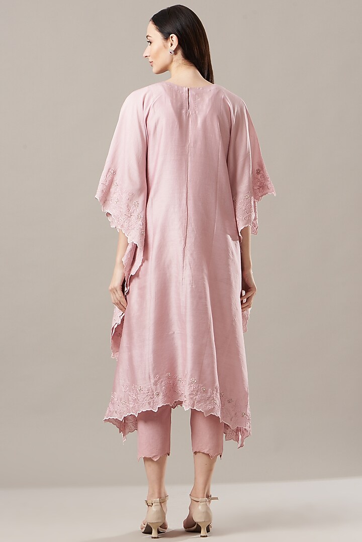 Blush Pink Hand Embroidered Kaftan Set by Anushka Repswal-Sewing love at Pernia's Pop Up Shop