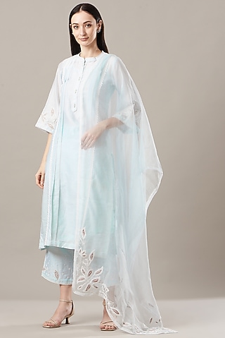Sky Blue Embroidered Kurta Set by Anushka Repswal-Sewing love