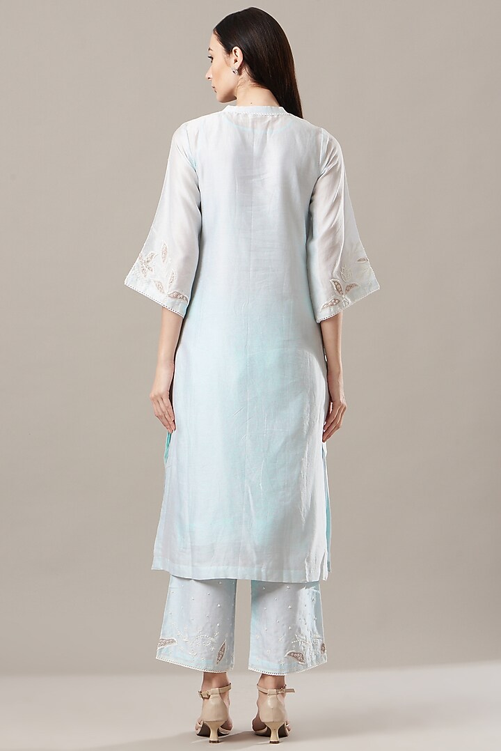 Sky Blue Embroidered Kurta Set by Anushka Repswal-Sewing love at Pernia's Pop Up Shop