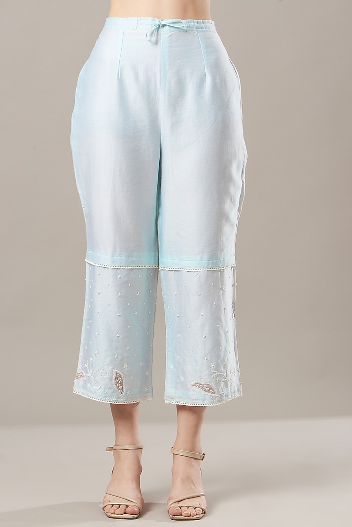 Sky Blue Embroidered Kurta Set by Anushka Repswal-Sewing love at Pernia's Pop Up Shop