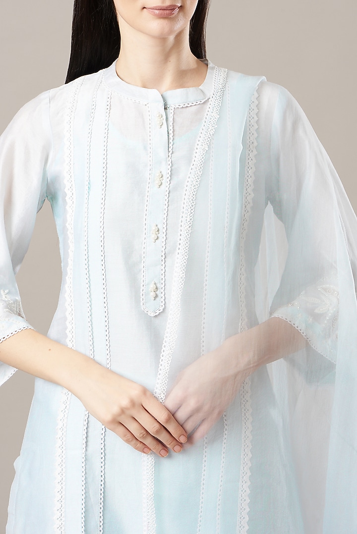 Sky Blue Embroidered Kurta Set by Anushka Repswal-Sewing love at Pernia's Pop Up Shop