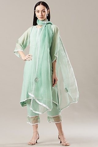 Sea Green Embroidered Kurta Set by Anushka Repswal-Sewing love