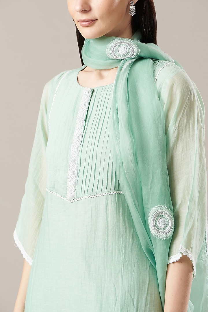 Sea Green Embroidered Kurta Set by Anushka Repswal-Sewing love at Pernia's Pop Up Shop