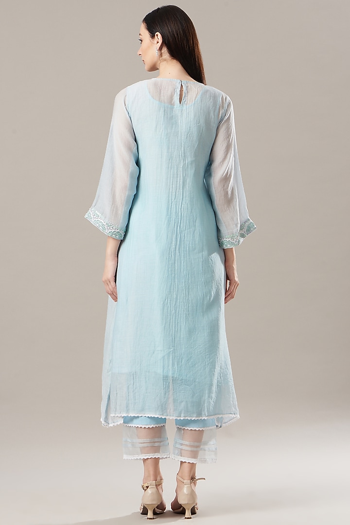 Sky Blue Hand Embroidered Kurta Set by Anushka Repswal-Sewing love at Pernia's Pop Up Shop