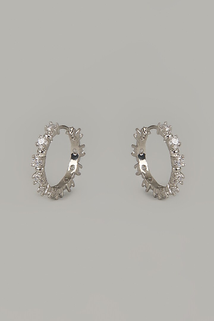 White Finish Cubic Zircon Hoop Earrings In Sterling Silver by Arista Jewels at Pernia's Pop Up Shop