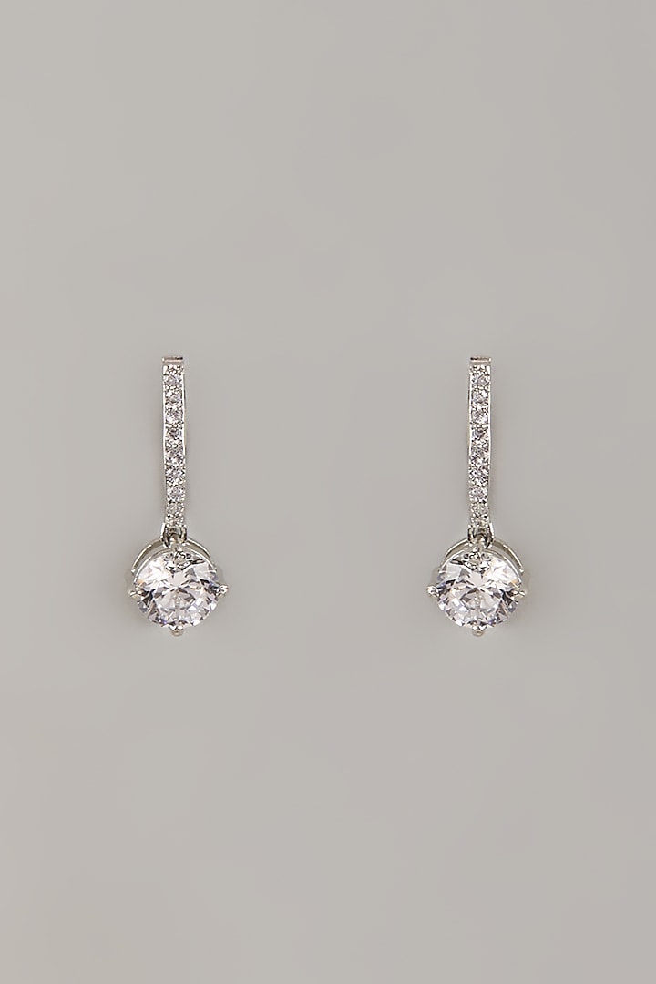 White Finish Cubic Zircon Solitaire Drop Earrings In Sterling Silver by Arista Jewels at Pernia's Pop Up Shop