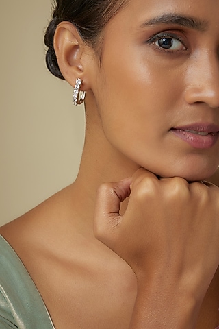 White Finish Cubic Zircon Earrings In Sterling Silver by Arista Jewels