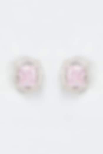 White Finish Pink Stone Earrings In Sterling Silver by Arista Jewels
