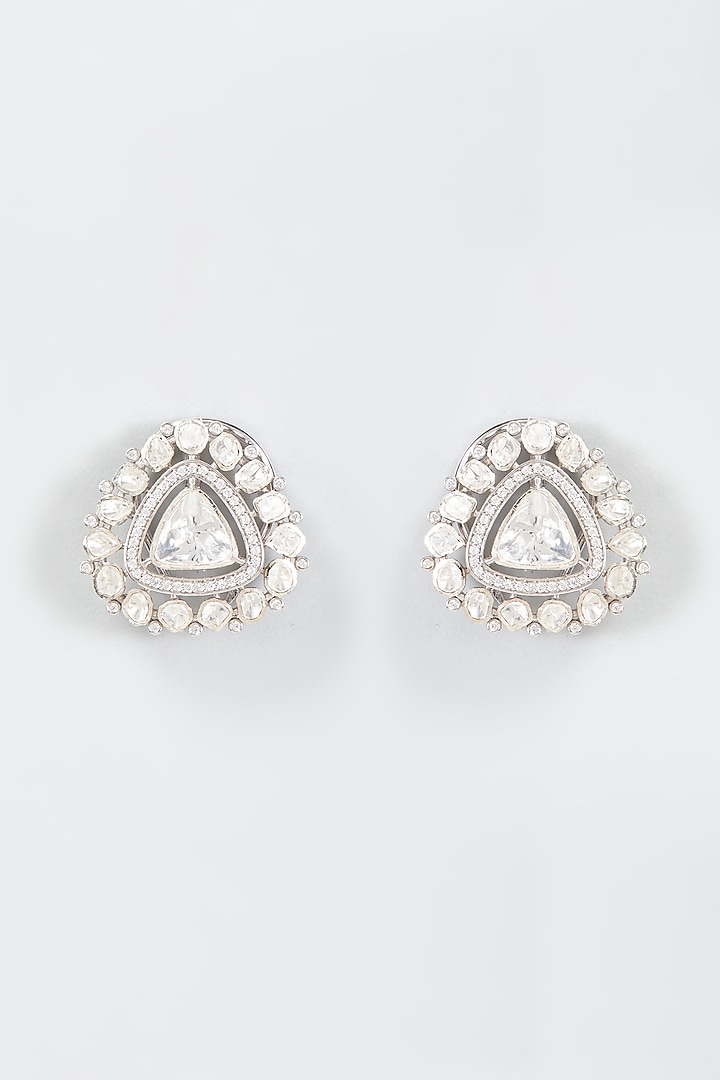 White Finish Moissanite Stone Earrings In Sterling Silver by Arista Jewels