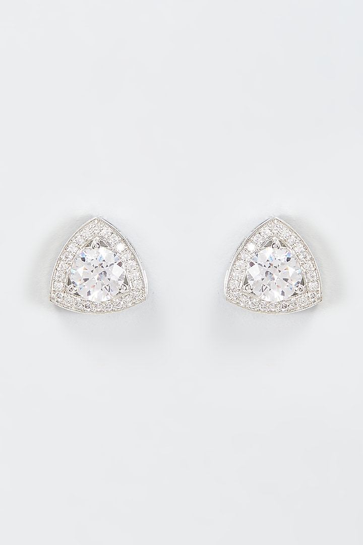 White Finish Zircon Earrings In Sterling Silver by Arista Jewels