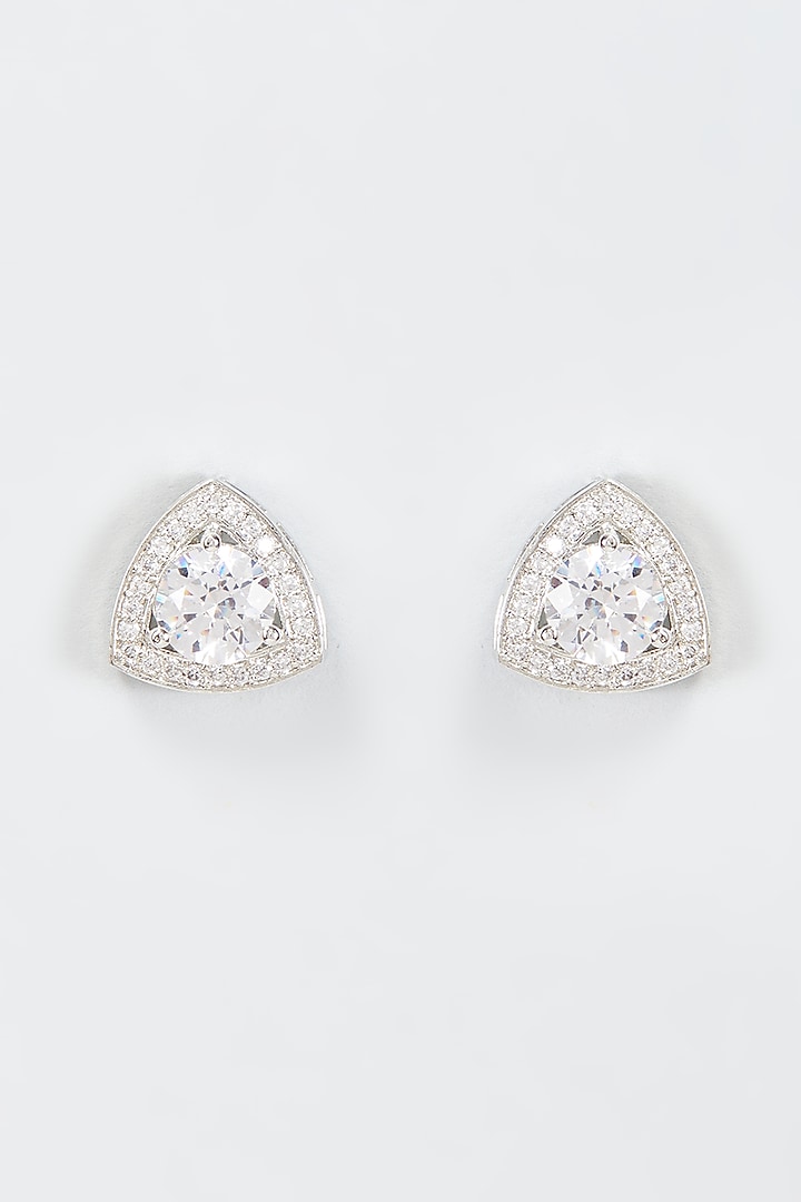 White Finish Zircon Earrings In Sterling Silver by Arista Jewels at Pernia's Pop Up Shop