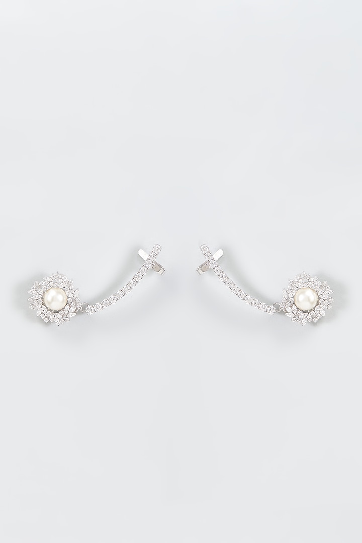 White Finish Zircon Dangler Earrings In Sterling Silver by Arista Jewels