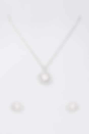 White Finish Pearl Pendant Necklace Set In Sterling Silver by Arista Jewels