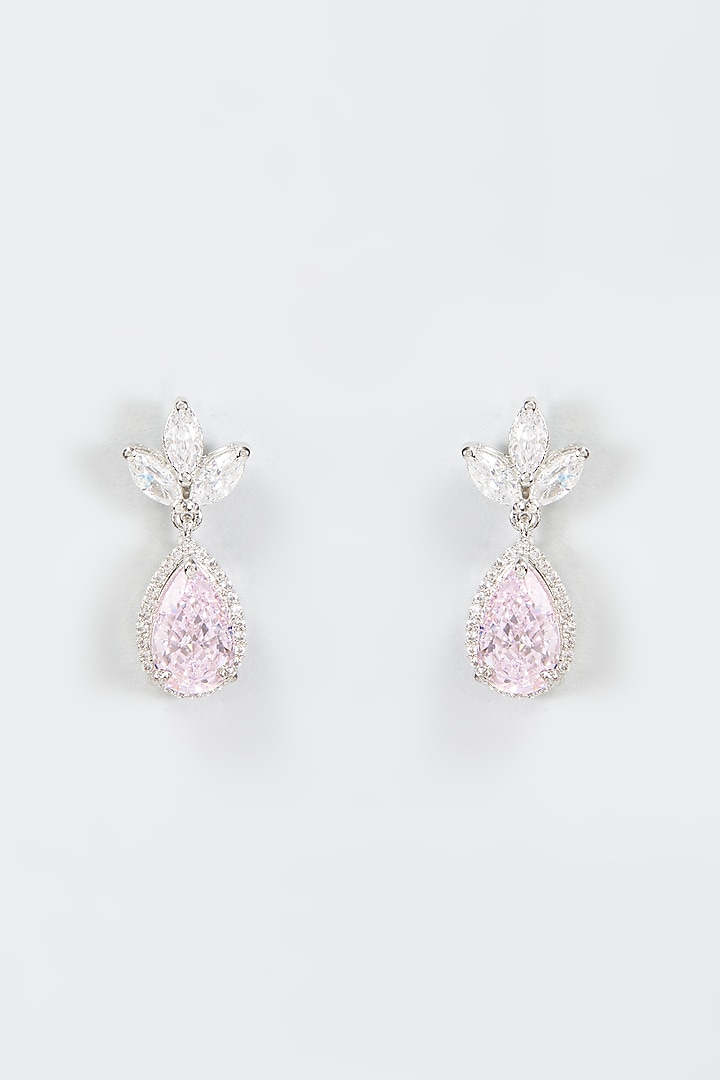 White Finish Purple Stone Earrings In Sterling Silver by Arista Jewels
