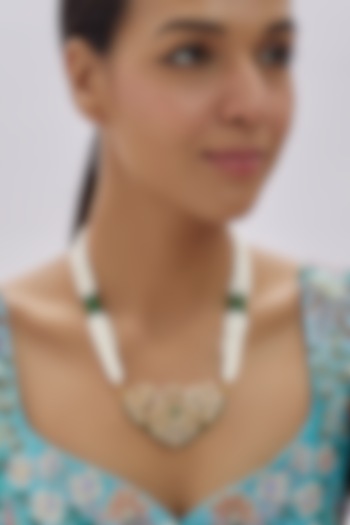 Gold Finish Kundan Polki Necklace In Sterling Silver by Arista Jewels at Pernia's Pop Up Shop