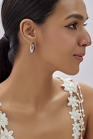 White Finish Zircon Dangler Earrings In Sterling Silver by Arista Jewels