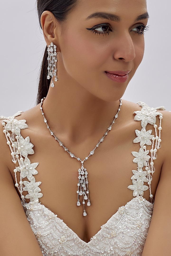 White Finish Zircon Necklace Set In Sterling Silver by Arista Jewels