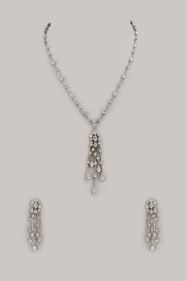 White Finish Zircon Necklace Set In Sterling Silver by Arista Jewels at Pernia's Pop Up Shop