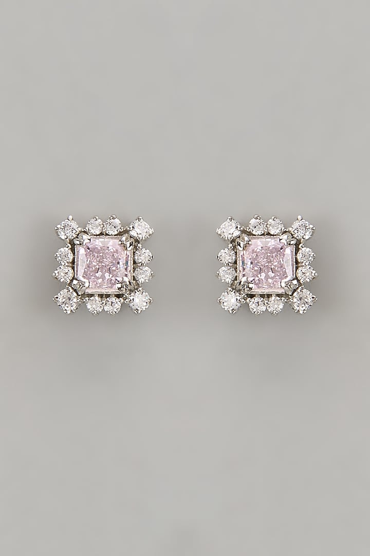 White Finish Zircon & Purple Fire Stone Stud Earrings In Sterling Silver by Arista Jewels at Pernia's Pop Up Shop