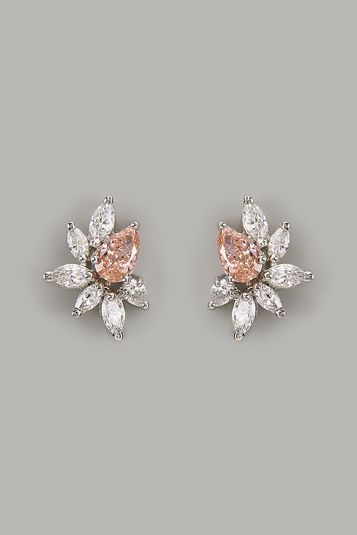 White Finish Zircon & Purple Fire Orange Stud Earrings In Sterling Silver by Arista Jewels at Pernia's Pop Up Shop