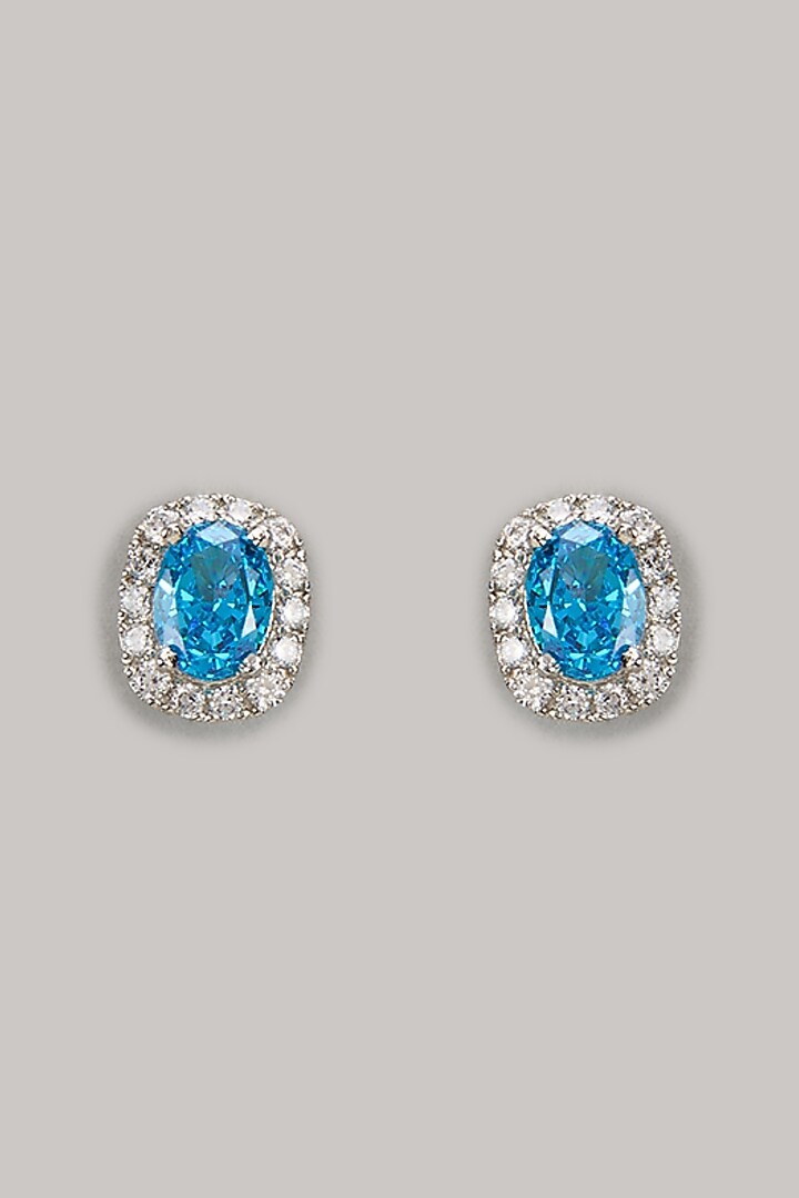 White Finish Zircon & Turquoise Fire Stone Stud Earrings In Sterling Silver by Arista Jewels at Pernia's Pop Up Shop