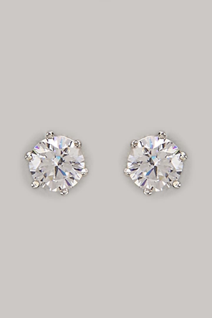 White Finish Swarovski Stud Earrings In Sterling Silver by Arista Jewels at Pernia's Pop Up Shop