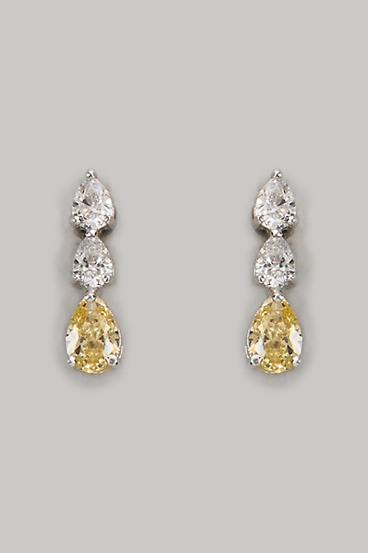 White Finish Swarovski & Yellow Sapphire Dangler Earrings In Sterling Silver by Arista Jewels at Pernia's Pop Up Shop