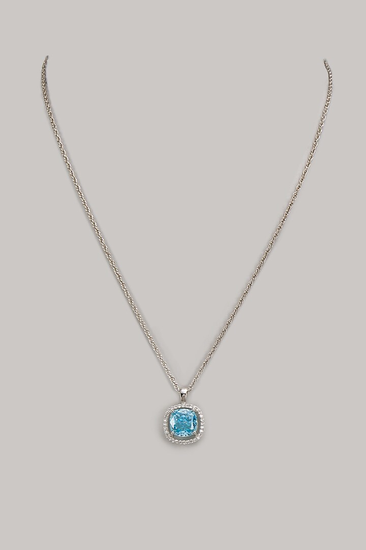 White Finish Zircon & Turquoise Fire Stone Pendant Necklace In Sterling Silver by Arista Jewels at Pernia's Pop Up Shop