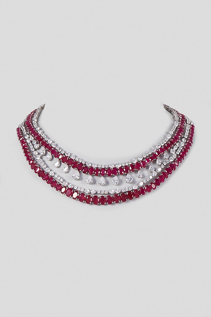 White Finish Ruby Necklace In Sterling Silver by Arista Jewels