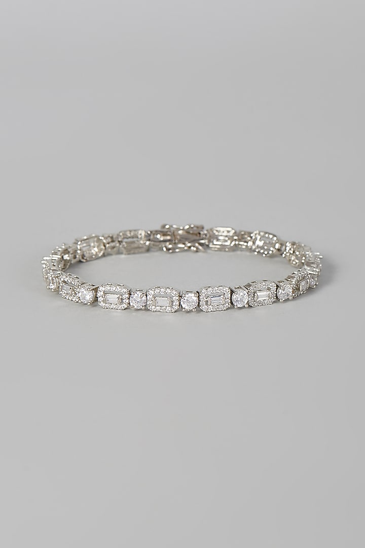 White Finish Zircon Bracelet In Sterling Silver by Arista Jewels