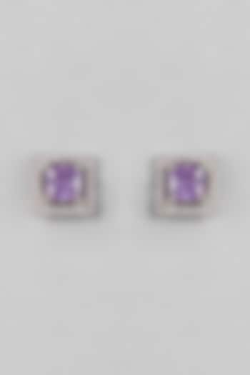 White Finish Amethyst Earrings In Sterling Silver by Arista Jewels