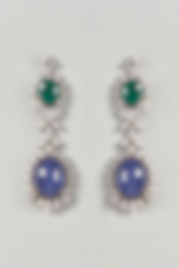 White Finish Zircon Stud Earrings In Sterling Silver by Arista Jewels