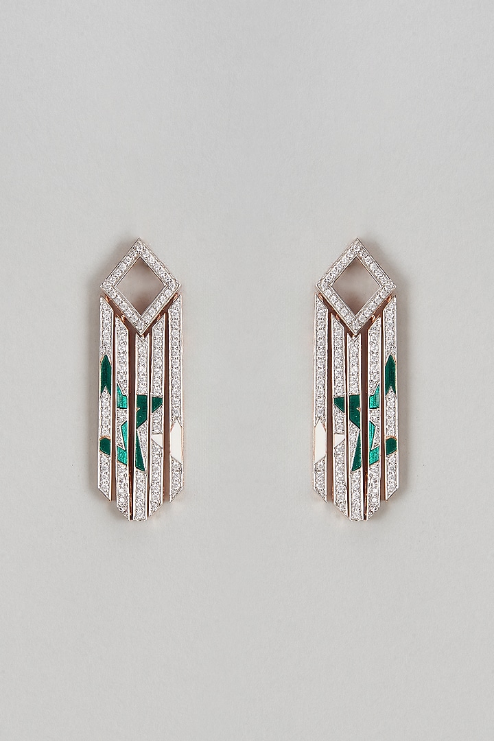 White Finish Mother Of Pearl & Zircon Dangler Earrings In Sterling Silver by Arista Jewels at Pernia's Pop Up Shop