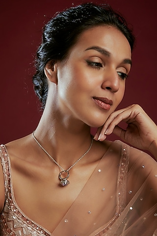 White Finish Zircon Pendant Necklace In Sterling Silver by Arista Jewels