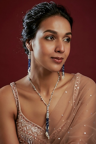 White Finish Pearl Necklace Set In Sterling Silver by Arista Jewels