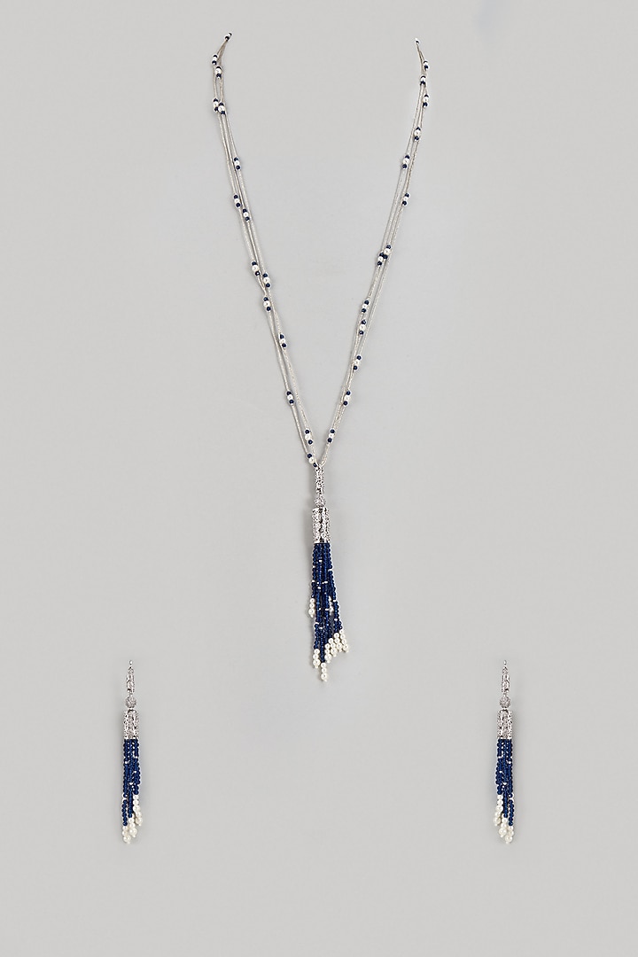 White Finish Pearl Necklace Set In Sterling Silver by Arista Jewels at Pernia's Pop Up Shop
