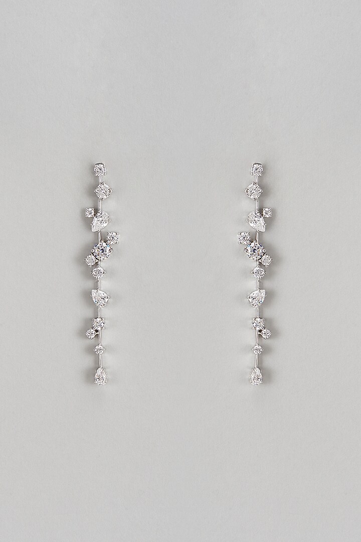 White Finish Zircon Dangler Earrings In Sterling Silver by Arista Jewels at Pernia's Pop Up Shop