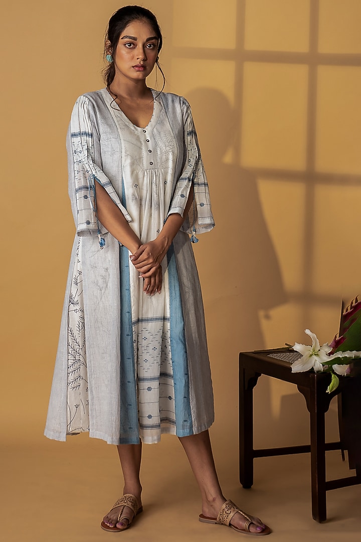 Ivory & Indigo Khadi Cotton Summer Dress by ARTE-ALTER at Pernia's Pop Up Shop
