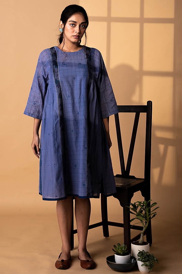 Bluish Grey Khadi Cotton Summer Dress by ARTE-ALTER at Pernia's Pop Up Shop