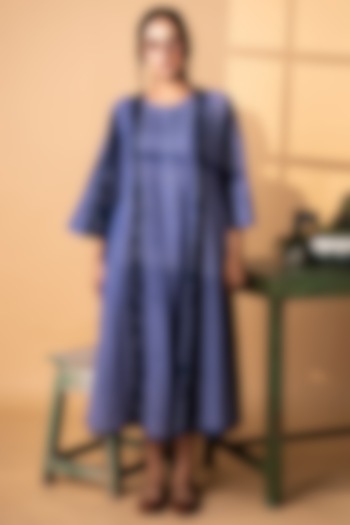 Bluish Grey Khadi Cotton Printed Dress by ARTE-ALTER