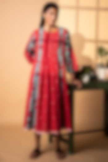 Red Khadi Printed Dress by ARTE-ALTER