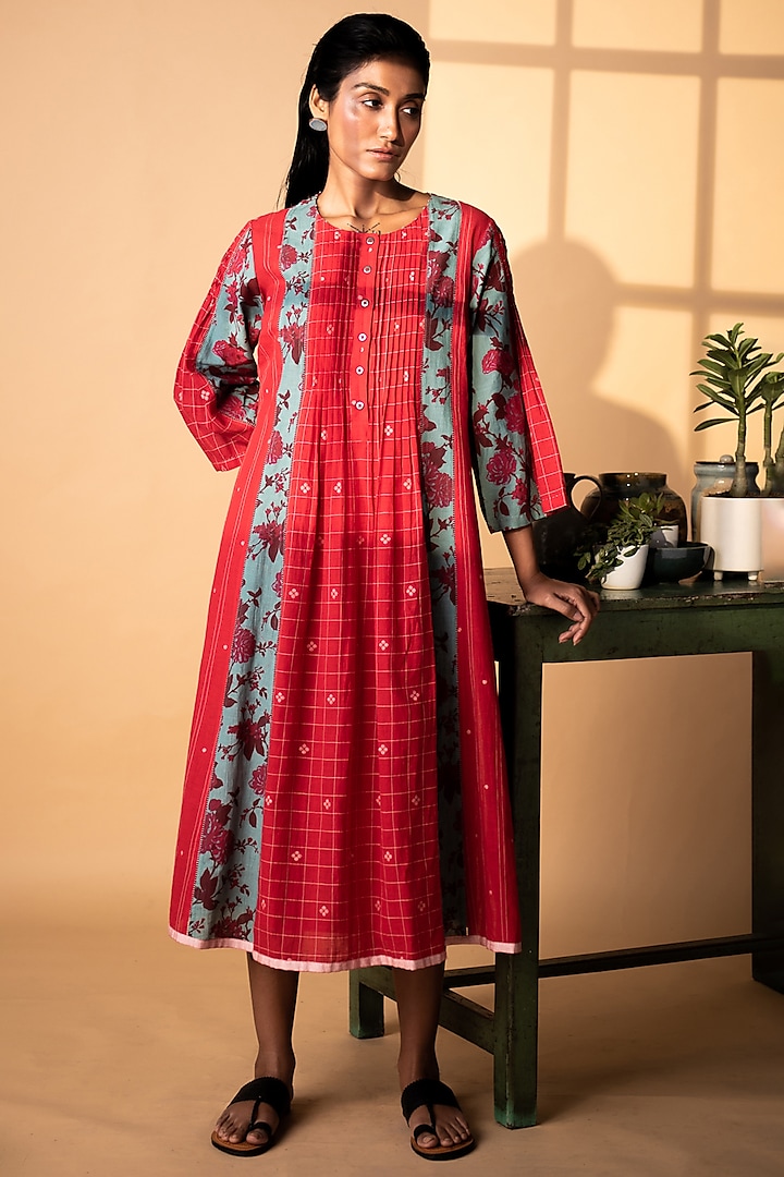 Red Khadi Printed Dress by ARTE-ALTER