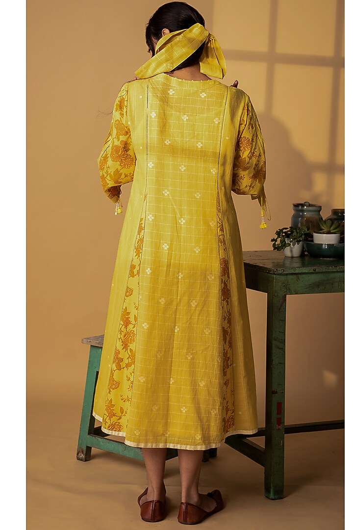 Yellow Printed Gathered Summer Dress by ARTE-ALTER at Pernia's Pop Up Shop