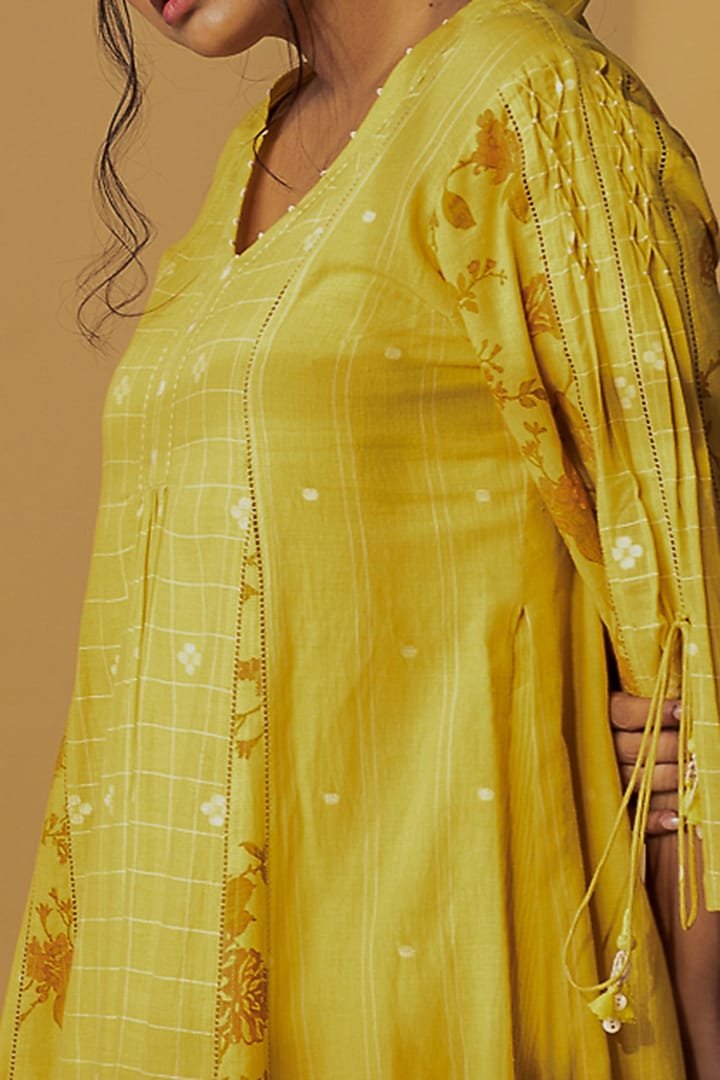 Yellow Printed Gathered Summer Dress by ARTE-ALTER at Pernia's Pop Up Shop