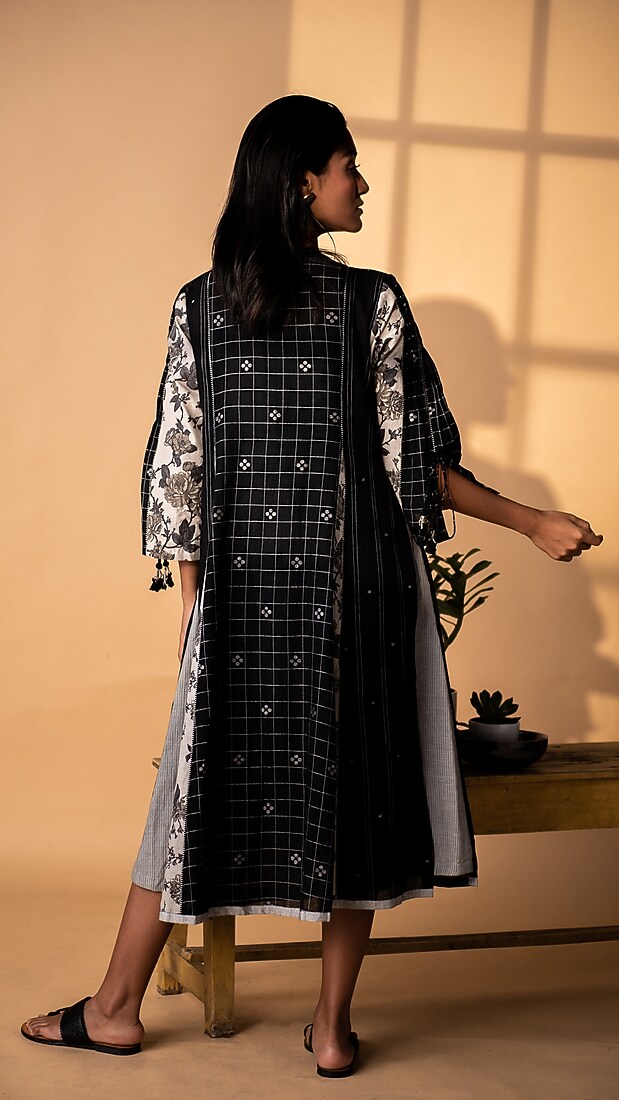 Black Printed Gathered Summer Dress by ARTE-ALTER at Pernia's Pop Up Shop